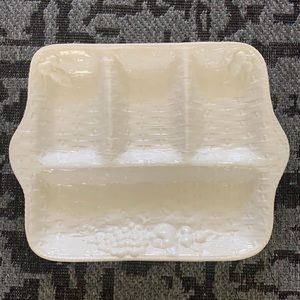 Lougarie Portugal White Ceramic Divided Serving Tray Basketweave Fruit Flowers